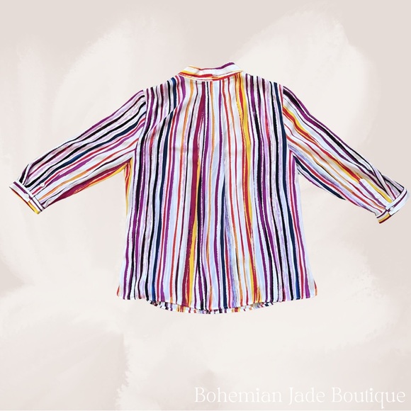 Investments Women’s Colorful Striped Button Up Blouse 3/4 Sleeves- Size Small - Picture 2 of 5